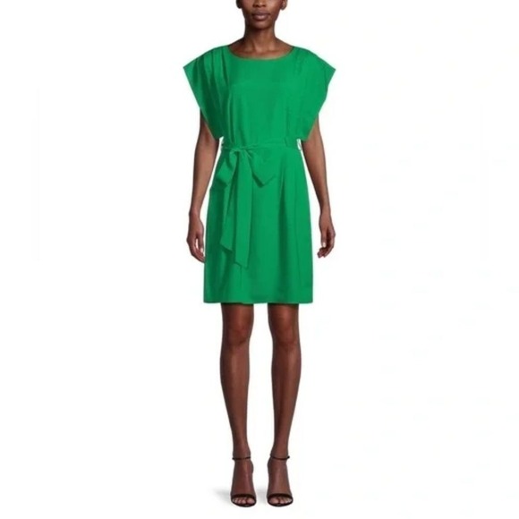 Eliza J. Trapeze‎ Dress Green Belt Pockets Office Wedding size 8 - Picture 1 of 6